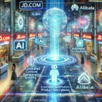 DALL·E 2024 09 30 08.47.57 A futuristic digital marketplace with AI driven e commerce technology at its core. The scene features digital streamers showcasing products automated