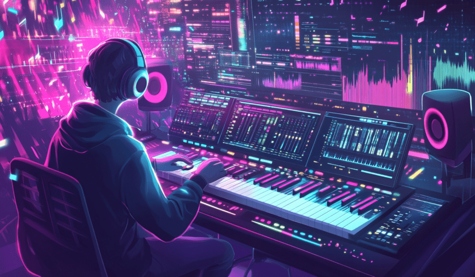 neovis A futuristic illustration of a music studio featuring A d71729d9 d098 4460 b495 7e60737006a2