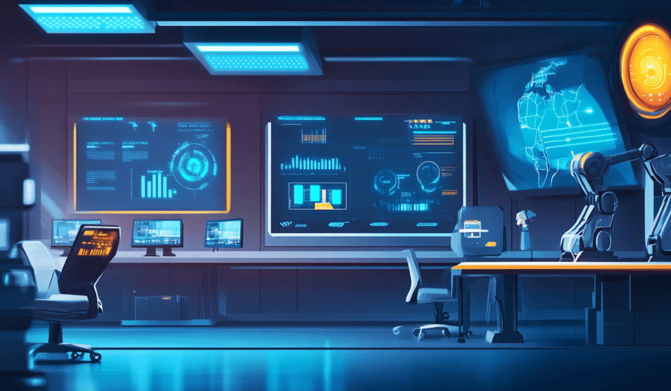 neovis A futuristic office scene showcasing five stages of AI d77cf837 81c1 4f5d 8665 c9f10a38c657