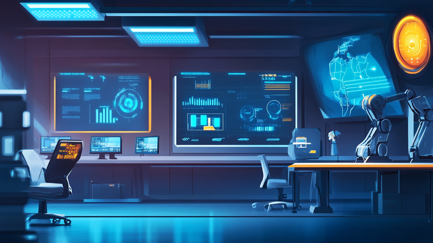 neovis A futuristic office scene showcasing five stages of AI d77cf837 81c1 4f5d 8665 c9f10a38c657