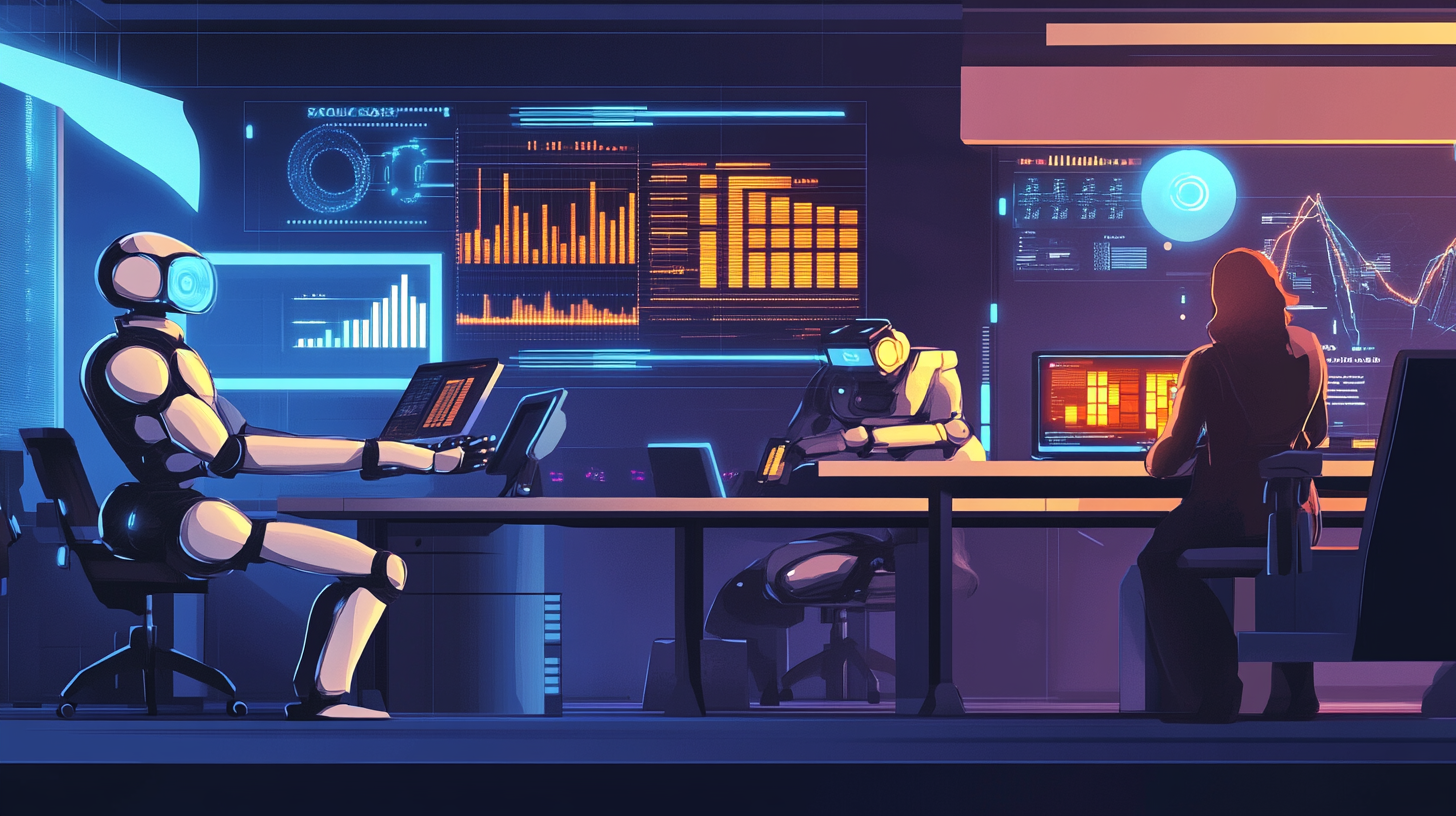 neovis futuristic office landscape AI robots collaborating wit a432f4f6 c02e 4e5e 94ae 1cddaa0d6e8d