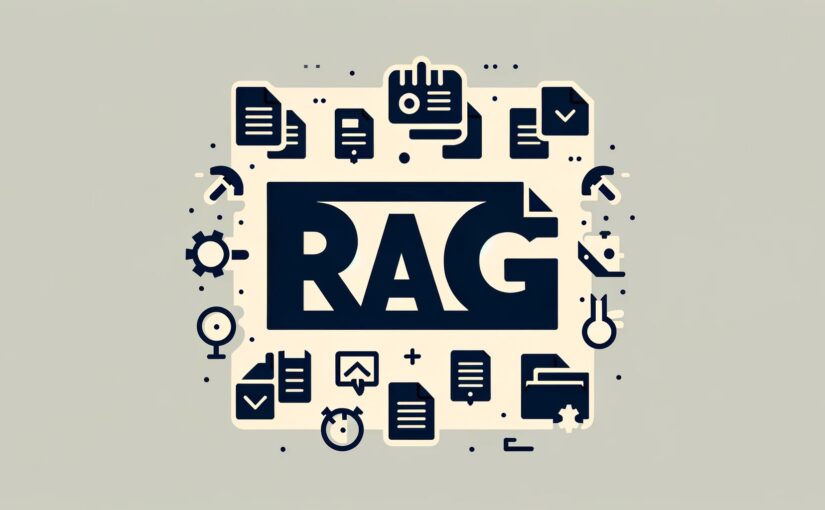 DALL·E 2023 12 02 14.56.08 Create a minimalistic image that features the acronym RAG in large bold letters at the center. Surround the letters with simplistic flat icons of d