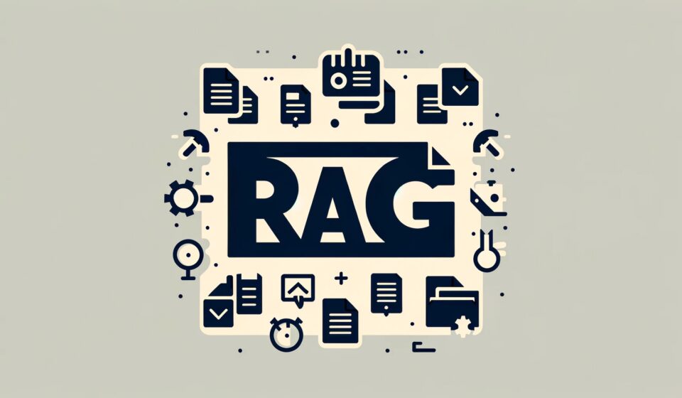 DALL·E 2023 12 02 14.56.08 Create a minimalistic image that features the acronym RAG in large bold letters at the center. Surround the letters with simplistic flat icons of d