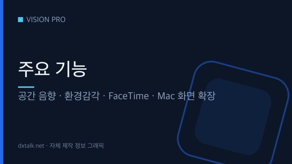 애플 비전 프로의 주요 기능을 정리한 안내 그래픽