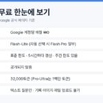 제미나이 무료 플랜의 요금, 기본 모델 Flash-Lite, 5시간 갱신 한도, 32,000토큰 컨텍스트, 로그아웃 시 제한을 정리한 표